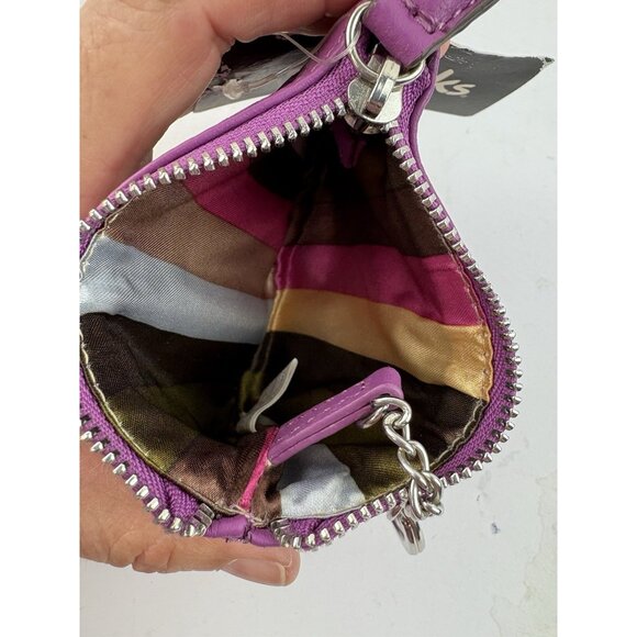 *New Clarks Leather Coin Purse Purple Plum Zipper Key Chain Credit Card Holder - Picture 3 of 4